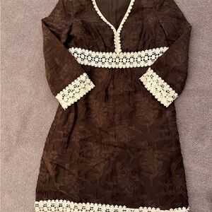 Michael Kors Elegant Brown Dress with Cream Accents